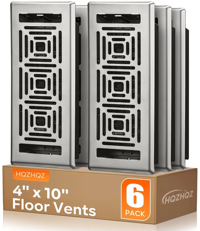 Main image of Floor Register 4x10, Heavy Duty Walkable Steel Floor Vent Covers, Easy Adjust Air Flow Direction Floor Registers, Silver Floor Vents, Boston Design Air Vents for Home, 6 Pack