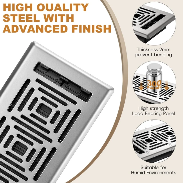 Alt view image 3 of 6 - Floor Register 4x10, Heavy Duty Walkable Steel Floor Vent Covers, Easy Adjust Air Flow Direction Floor Registers, Silver Floor Vents, Boston Design Air Vents for Home, 6 Pack