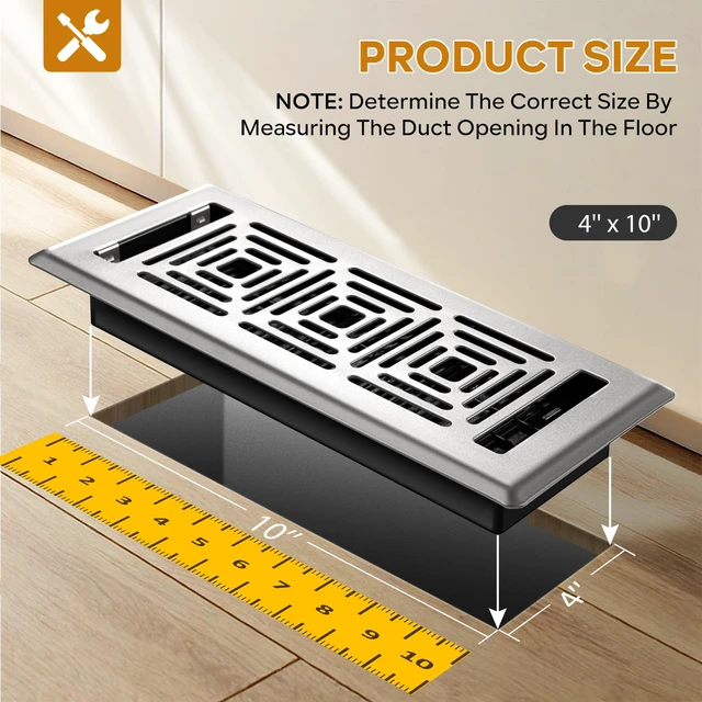 Alt view image 2 of 6 - Floor Register 4x10, Heavy Duty Walkable Steel Floor Vent Covers, Easy Adjust Air Flow Direction Floor Registers, Silver Floor Vents, Boston Design Air Vents for Home, 6 Pack