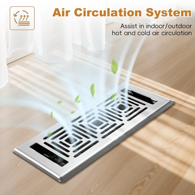 Alt view image 4 of 6 - Floor Register 4x10, Heavy Duty Walkable Steel Floor Vent Covers, Easy Adjust Air Flow Direction Floor Registers, Silver Floor Vents, Boston Design Air Vents for Home, 6 Pack