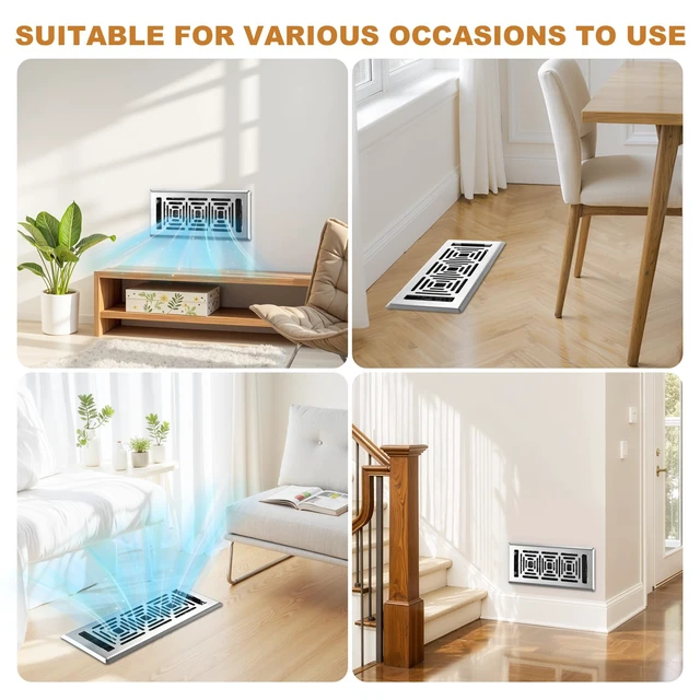 Alt view image 5 of 6 - Floor Register 4x10, Heavy Duty Walkable Steel Floor Vent Covers, Easy Adjust Air Flow Direction Floor Registers, Silver Floor Vents, Boston Design Air Vents for Home, 6 Pack