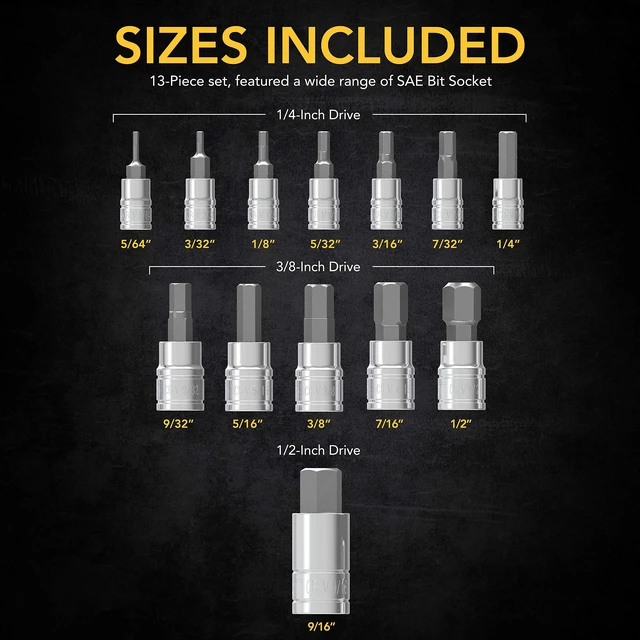 Alt view image 6 of 7 - HEX Bit Socket Set, Premium S2 Alloy Steel | 13-Piece SAE 5/64" - 9/16" Set | Enhanced Storage Case (LX-142)