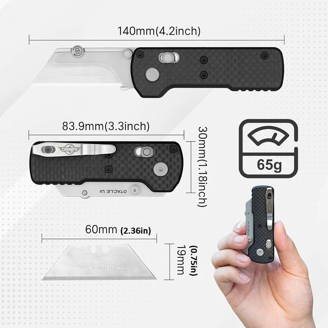 Alt view image 3 of 7 - Otacle U1 Folding Utility Knife with Quick Change Blade & Rail Lock EDC Box Cutter with G10 Handle, Pocket Clip, Compact 3.38 in Design for Office, Factory & Daily Carry (Black)
