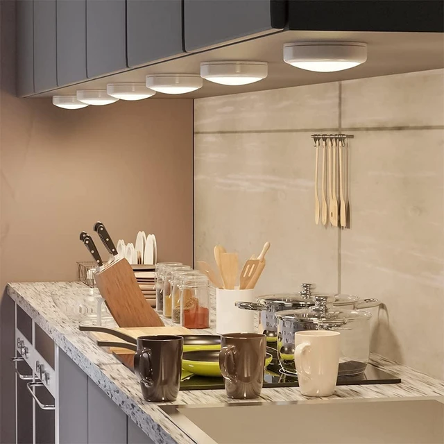 Alt view image 2 of 7 - LED Puck Lights with Remote, 6 Pack Color Changing RGBW, Battery Powered Under Cabinet Lighting, Dimmable with Timer & Memory, Stick-On Wireless Light with 18 AA Batteries Included