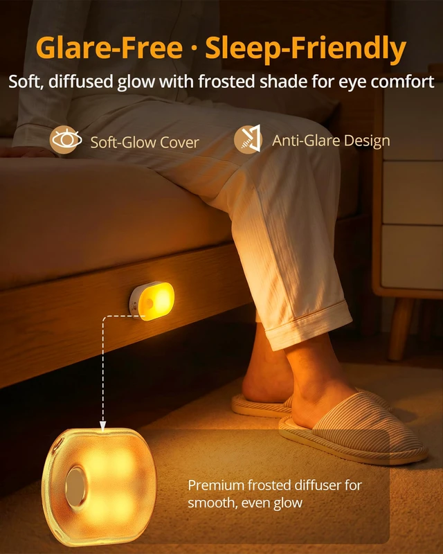 Alt view image 5 of 7 - Rechargeable Battery Night Light with Motion Sensor, Portable, Auto-Off, Dimmable for Bathroom, Bedroom, Kitchen, Stairs, Hallway, Pets, Travel, 4-Pack, Amber