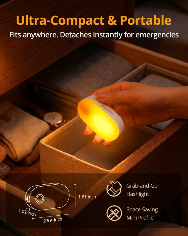 Alt view image 6 of 7 - Rechargeable Battery Night Light with Motion Sensor, Portable, Auto-Off, Dimmable for Bathroom, Bedroom, Kitchen, Stairs, Hallway, Pets, Travel, 4-Pack, Amber