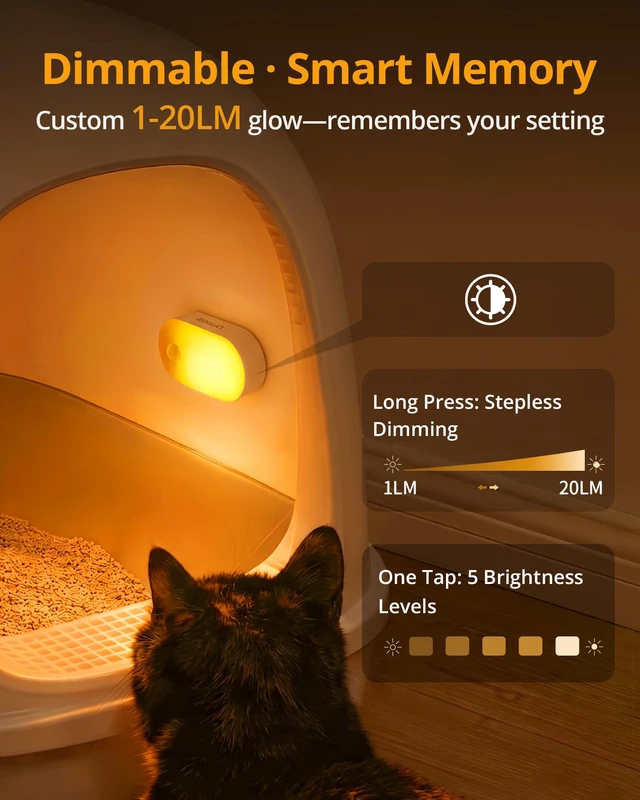 Alt view image 3 of 7 - Rechargeable Battery Night Light with Motion Sensor, Portable, Auto-Off, Dimmable for Bathroom, Bedroom, Kitchen, Stairs, Hallway, Pets, Travel, 4-Pack, Amber