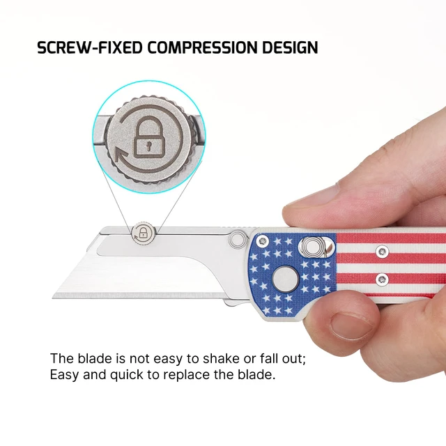Alt view image 4 of 7 - Otacle U1 Folding Utility Knife with Quick Change Blade & Rail Lock EDC Box Cutter with G10 Handle, Pocket Clip, Compact 3.38 in Design for Office, Factory & Daily Carry (Stars&Stripes)