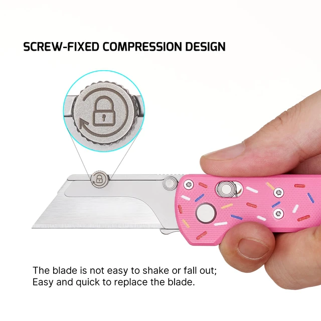 Alt view image 4 of 7 - Otacle U1 Folding Utility Knife with Quick Change Blade & Rail Lock EDC Box Cutter with G10 Handle, Pocket Clip, Compact 3.38 in Design for Office, Factory & Daily Carry (Doughnut)