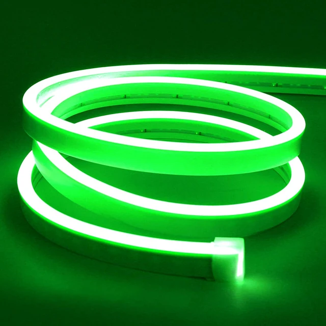 Main image of LED Strip Lights, Green Neon Rope, 0.39in/Cut DIY, 16.4ft, 12V Waterproof, Silicone Flexible, Connectable for Bedroom, Cabinet, Commercial Sign Decor, 6mm Wide, Not Included Power Adapter