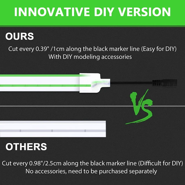 Alt view image 2 of 6 - LED Strip Lights, Green Neon Rope, 0.39in/Cut DIY, 16.4ft, 12V Waterproof, Silicone Flexible, Connectable for Bedroom, Cabinet, Commercial Sign Decor, 6mm Wide, Not Included Power Adapter