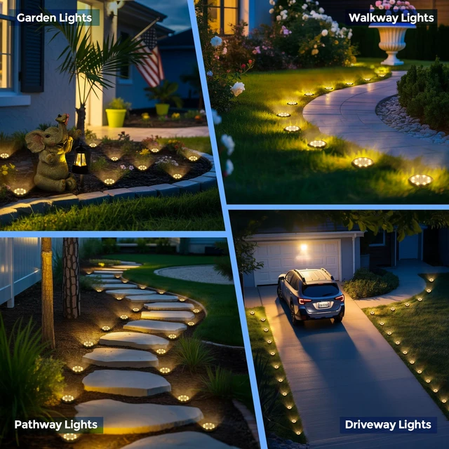 Alt view image 2 of 7 - 20 Pack Small Solar Ground Lights, Driveway Lights Warm White Solar Powered Pathway Lights Waterproof, Landscape Lighting for Walkway, Garden, Backyard, Patio- Black Lampshade
