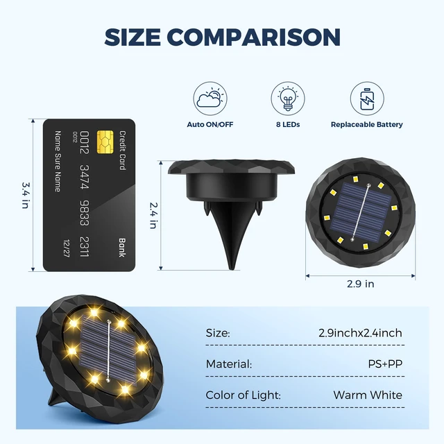 Alt view image 3 of 7 - 20 Pack Small Solar Ground Lights, Driveway Lights Warm White Solar Powered Pathway Lights Waterproof, Landscape Lighting for Walkway, Garden, Backyard, Patio- Black Lampshade