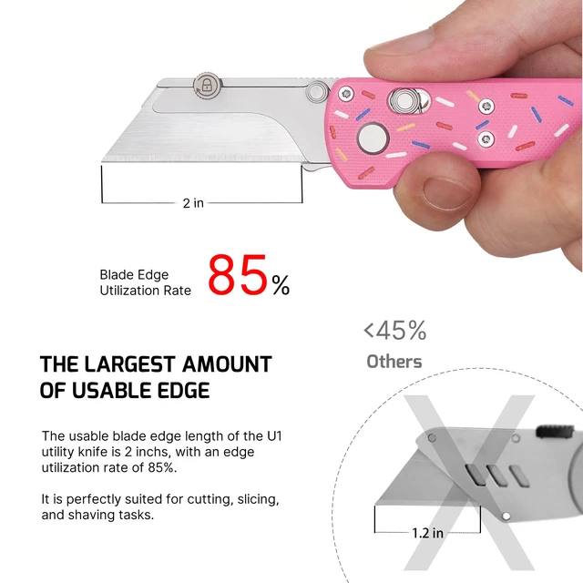 Alt view image 3 of 7 - Otacle U1 Folding Utility Knife with Quick Change Blade & Rail Lock EDC Box Cutter with G10 Handle, Pocket Clip, Compact 3.38 in Design for Office, Factory & Daily Carry (Doughnut)