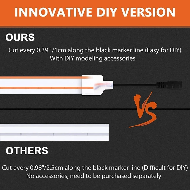 Alt view image 3 of 6 - LED Strip Lights, Orange Neon Rope, 0.39in/Cut DIY, 16.4ft, 12V Waterproof, Silicone Flexible, Connectable for Bedroom, Cabinet, Commercial Sign Decor, 6mm Wide, Not Included Power Adapter