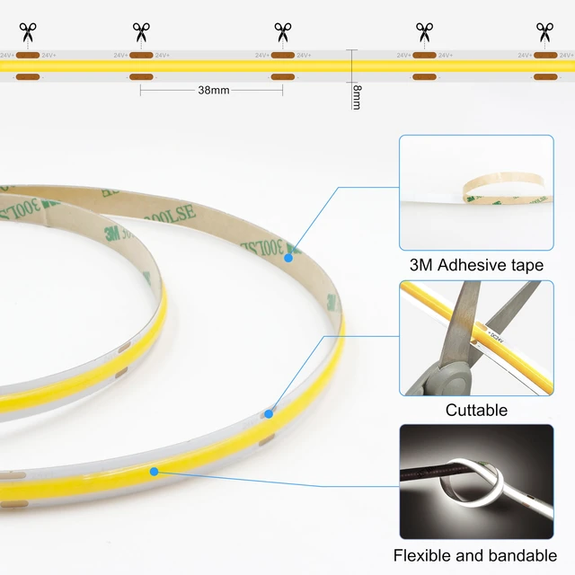 Alt view image 5 of 6 - COB LED Strip Light with Remote, Dimmable 32.8FT/10M Flexible High Density LED Light,4000K Natural White 3200LEDs Super Bright LED Light Strip CRI 90+ for Bedroom,Kitchen,DIY Home Decoration