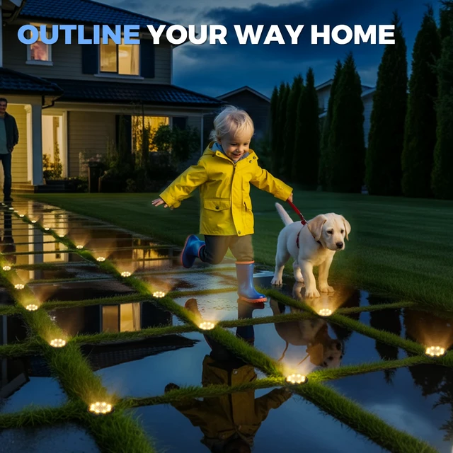 Alt view image 7 of 7 - 20 Pack Small Solar Ground Lights, Driveway Lights Warm White Solar Powered Pathway Lights Waterproof, Landscape Lighting for Walkway, Garden, Backyard, Patio- Black Lampshade