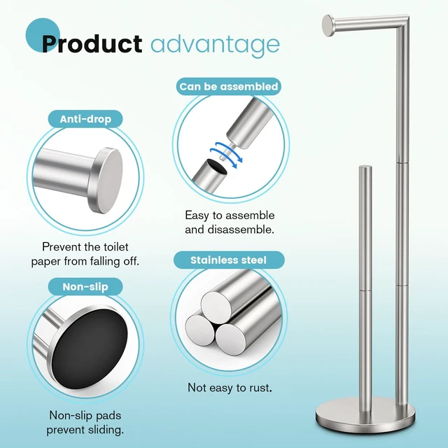 Alt view image 3 of 6 - Toilet Paper Holder Stand, Rustproof Bathroom Free Standing, Brushed Nickel Stainless Steel Toilet Paper Holder,Toilet Paper Roll Holder for 4 Rolls with Non-Slip Stable Base,Bathroom Organizers