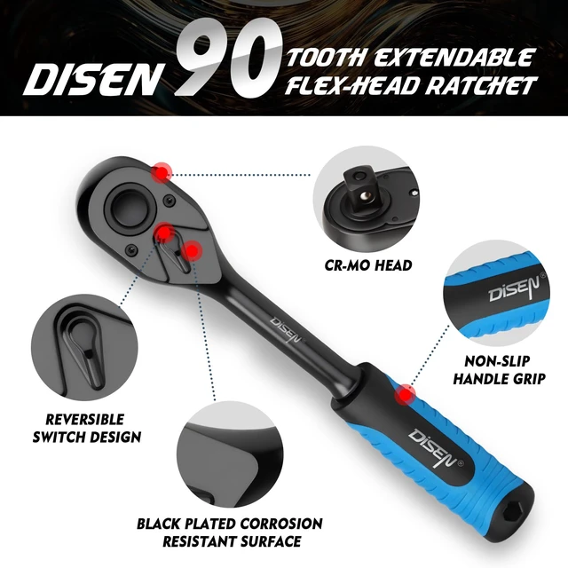 Alt view image 3 of 7 - 3PCS Black Ratchet Wrench Set, 1/2", 3/8", 1/4" Drive 90-Tooth Drive Ratchet Socket Wrench Reversible with Non-slip Rubber Grip, Quick Release & EVA Tray - Professional Ratchet Wrench Handle Kit
