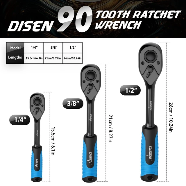 Alt view image 4 of 7 - 3PCS Black Ratchet Wrench Set, 1/2", 3/8", 1/4" Drive 90-Tooth Drive Ratchet Socket Wrench Reversible with Non-slip Rubber Grip, Quick Release & EVA Tray - Professional Ratchet Wrench Handle Kit