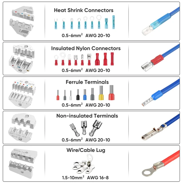 Alt view image 2 of 7 - Crimping Tool for Heat Shrink Connectors - Ratcheting Wire Crimper - Crimping Pliers - Ratchet Terminal Crimper - Wire Crimp Tool (Combo Kit)