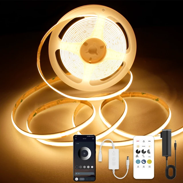 Main image of COB LED Strip Lights with RF Remote, 24V 32.8ft Warm White Dimmable LED Light Strips, High Bright 2700K LED Lights with Power Supply for Room, Kitchen, DIY Home Decoration
