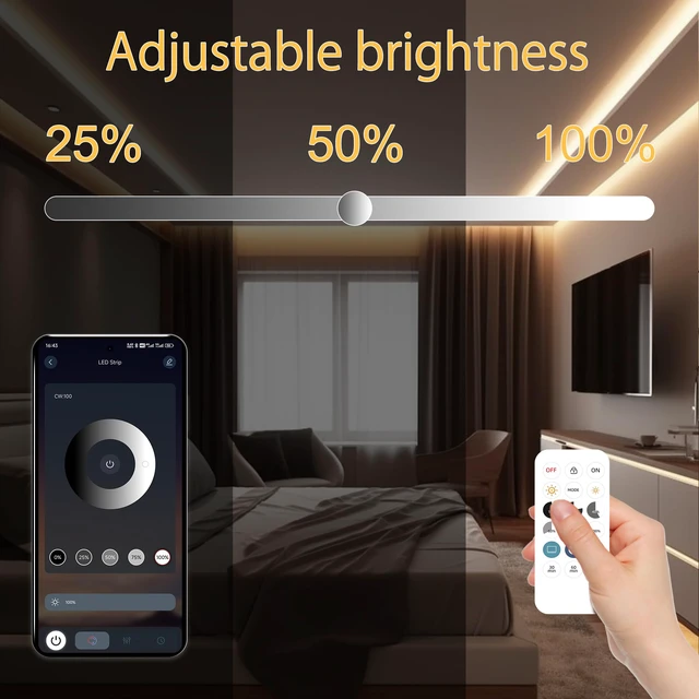 Alt view image 2 of 6 - COB LED Strip Lights with RF Remote, 24V 32.8ft Warm White Dimmable LED Light Strips, High Bright 2700K LED Lights with Power Supply for Room, Kitchen, DIY Home Decoration