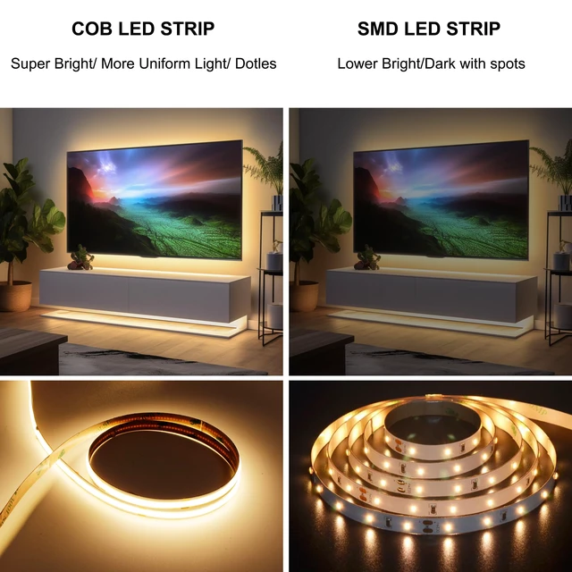 Alt view image 3 of 6 - COB LED Strip Lights with RF Remote, 24V 32.8ft Warm White Dimmable LED Light Strips, High Bright 2700K LED Lights with Power Supply for Room, Kitchen, DIY Home Decoration