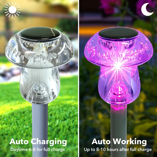 Alt view image 4 of 6 - Solar Lights Outdoor, 16 Pack Mushroom Lights Outside Waterproof, Solar Powered LED Lighting for Garden, Yard, Landscape, Path, Pathway, Lawn, Walkway, Driveway, Backyard Decor (Color Changing)