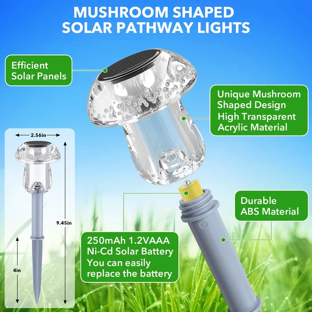 Alt view image 2 of 6 - Solar Lights Outdoor, 16 Pack Mushroom Lights Outside Waterproof, Solar Powered LED Lighting for Garden, Yard, Landscape, Path, Pathway, Lawn, Walkway, Driveway, Backyard Decor (Color Changing)
