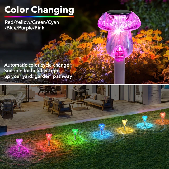 Alt view image 3 of 6 - Solar Lights Outdoor, 16 Pack Mushroom Lights Outside Waterproof, Solar Powered LED Lighting for Garden, Yard, Landscape, Path, Pathway, Lawn, Walkway, Driveway, Backyard Decor (Color Changing)
