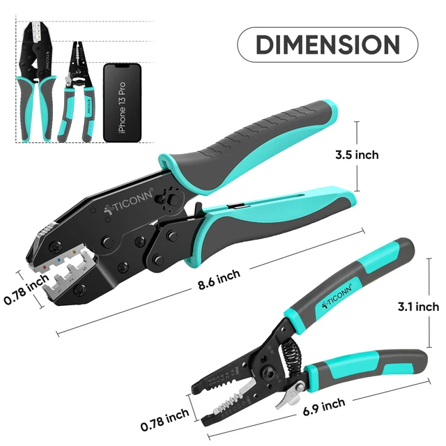 Alt view image 5 of 7 - Crimping Tool for Heat Shrink Connectors - Ratcheting Wire Crimper - Crimping Pliers - Ratchet Terminal Crimper - Wire Crimp Tool (Combo Kit)