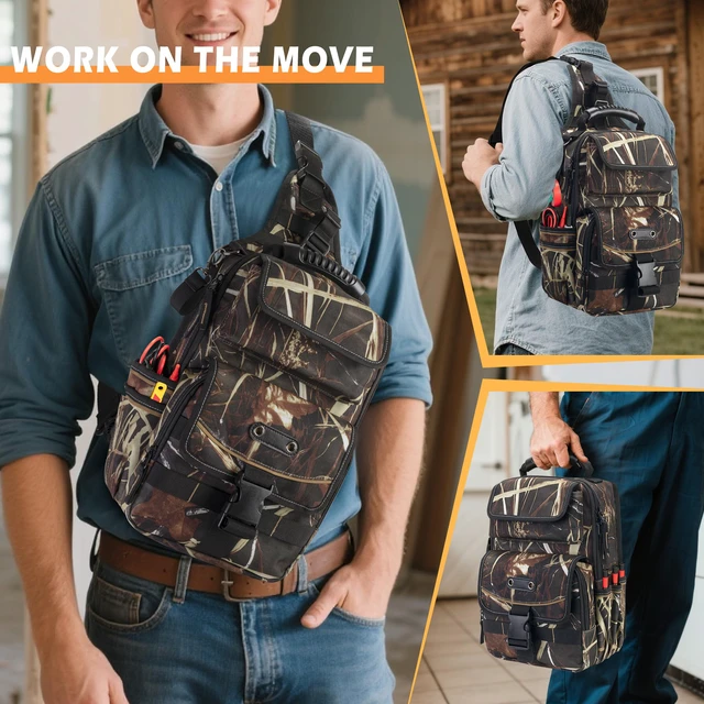 Alt view image 5 of 7 - Electrician Tool Pouch Bag, Zippered HVAC Tool Organizer Heavy-Duty Canvas Fabric, Ergonomic Handle, Removable Shoulder Strap, Ideal for Maintenance Repair Technician
