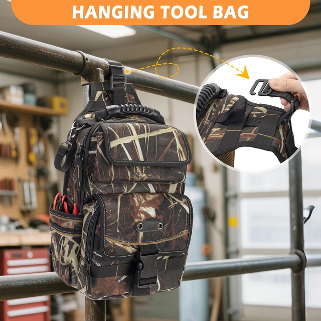 Alt view image 4 of 7 - Electrician Tool Pouch Bag, Zippered HVAC Tool Organizer Heavy-Duty Canvas Fabric, Ergonomic Handle, Removable Shoulder Strap, Ideal for Maintenance Repair Technician
