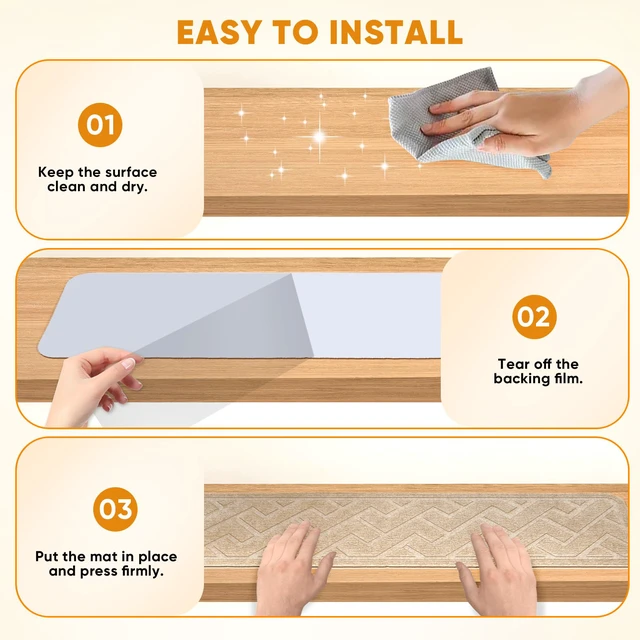 Alt view image 5 of 7 - Stair Runner,15 Pack 8"×30" Carpet Stair Treads, Carpet for Stairs, Beige Soft Polyester Stair Treads and Stair Runner Reduce Stair Noise, TPE Non-Slip Carpet for Stairs Offers Reliable Traction