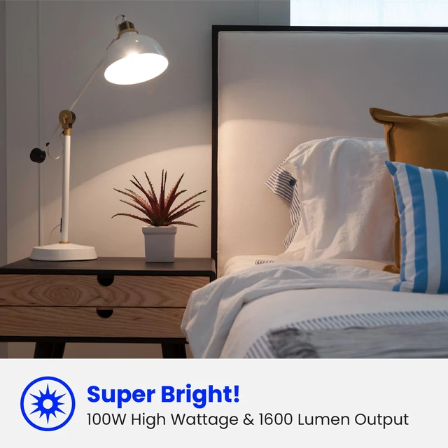 Alt view image 7 of 7 - A19 100W Equivalent LED Light Bulbs, Non-Dimmable, 3000k Bright White, 1600 Lumens, 10 Year, E26 Base, CRI 90, UL Listed, Damp Rated, 6 Pack, OM100/930CA10K/6
