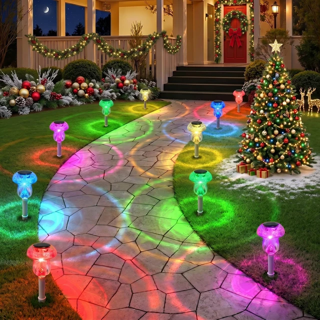 Alt view image 5 of 6 - Solar Lights Outdoor, 16 Pack Mushroom Lights Outside Waterproof, Solar Powered LED Lighting for Garden, Yard, Landscape, Path, Pathway, Lawn, Walkway, Driveway, Backyard Decor (Color Changing)