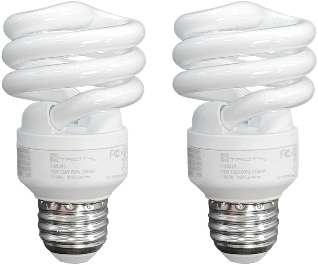 Main image of Compact Fluorescent Light Bulbs T2 Spiral, E26 Base (2 Pack) 13W (60W Equivalent), 4100k Cool White, 900 Lumens, CFL, 120V - UL Listed