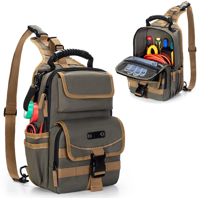 Main image of Electrician Tool Pouch Bag, Zippered HVAC Tool Organizer Heavy-Duty Canvas Fabric, Ergonomic Handle, Removable Shoulder Strap, Ideal for Maintenance Repair Technician