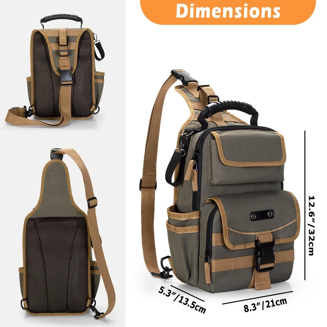 Alt view image 6 of 7 - Electrician Tool Pouch Bag, Zippered HVAC Tool Organizer Heavy-Duty Canvas Fabric, Ergonomic Handle, Removable Shoulder Strap, Ideal for Maintenance Repair Technician