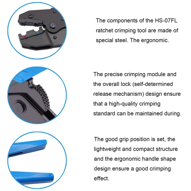 Alt view image 5 of 6 - Flag Terminal Crimper AWG 22-14 (0.5-2.5mm²) Electrical Crimping Tool for right angle spade connector Ratchet Terminal Crimper