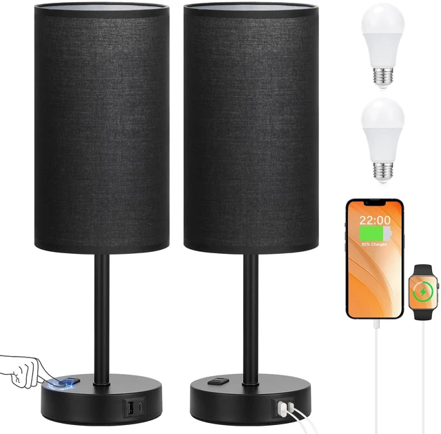 Main image of 17" Tall Bedside Lamp Set of 2 - Touch Bedroom Lamp with USB A+C, AC Outlet 3-Way Dimmable, LED Bulb Included, Compact Nightstand Lamp for Home Office