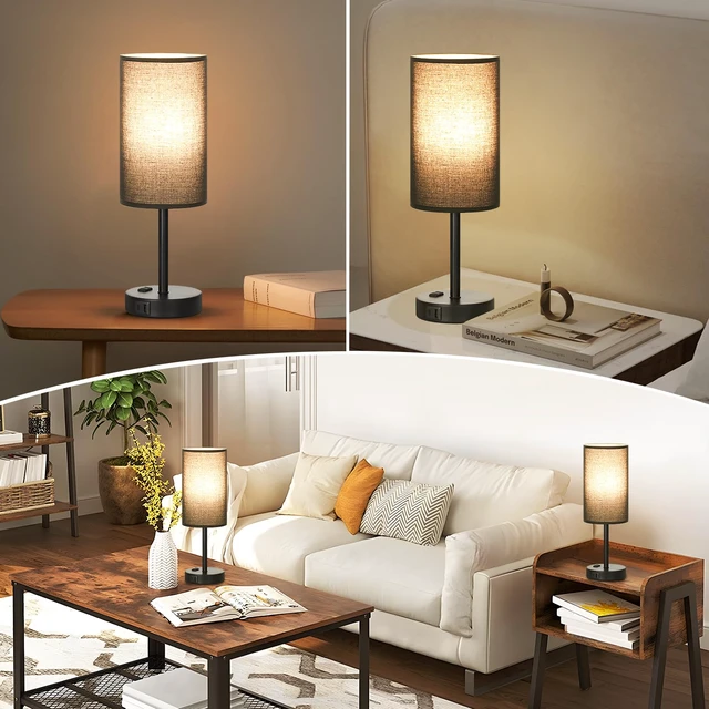 Alt view image 4 of 7 - 17" Tall Bedside Lamp Set of 2 - Touch Bedroom Lamp with USB A+C, AC Outlet 3-Way Dimmable, LED Bulb Included, Compact Nightstand Lamp for Home Office