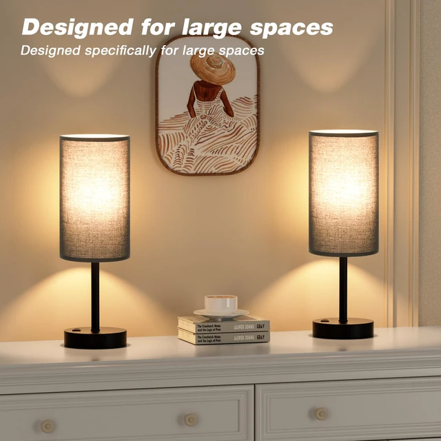 Alt view image 3 of 7 - 17" Tall Bedside Lamp Set of 2 - Touch Bedroom Lamp with USB A+C, AC Outlet 3-Way Dimmable, LED Bulb Included, Compact Nightstand Lamp for Home Office