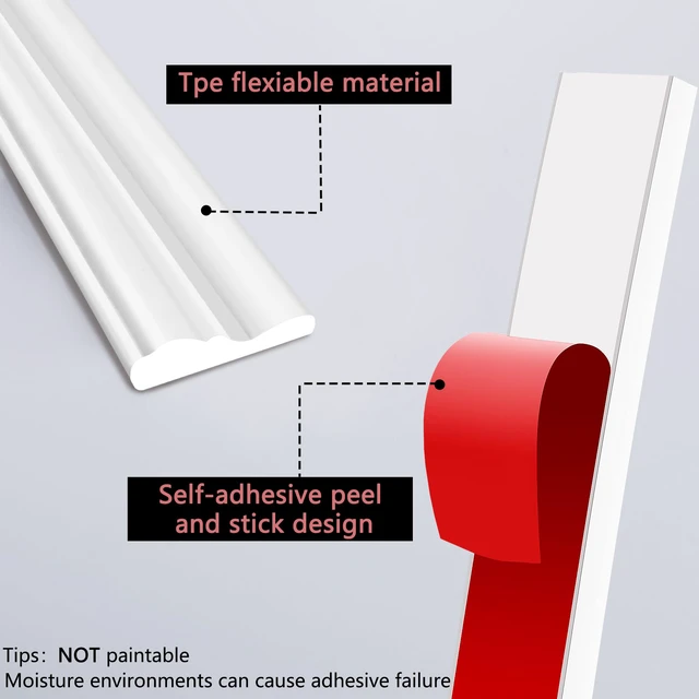 Alt view image 3 of 7 - 20 Ft x 1.6''Wall Decoration Molding Trim,Self-Adhesive 3D Chair Rail Panel Molding, Flexible DIY Wall Trim for Walls Mirror Window Frame and Home Decoration
