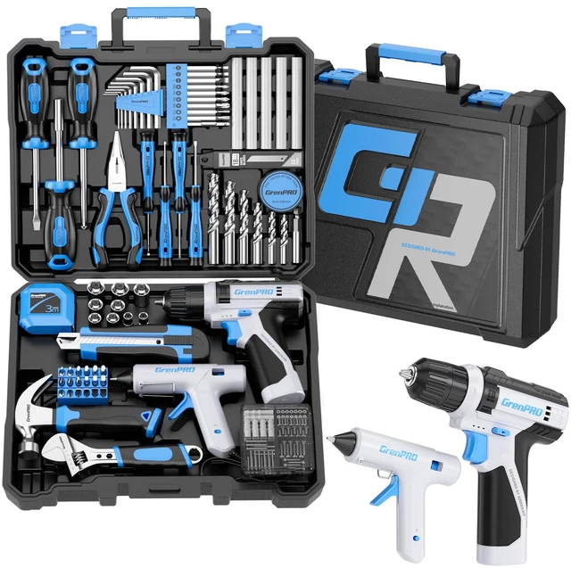 Main image of 188PC Blue Cordless Drill Tool Set for Wo&Men Tool Kit for Home Box All-In-One Basic Household Tool Box, Glue Gun Accessories DIY, CR-V Steel, Sturdy Storage Case Auto Repair Kit For Men