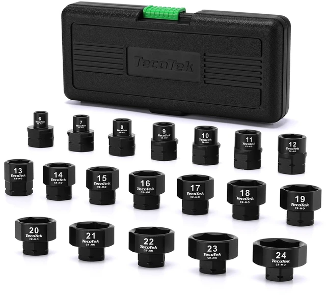 Main image of 19-Piece 3/8-Inch Drive Metric Low Profile Impact Socket Set, Stubby Socket Set, 6mm-24mm, No Skips Sizes, 6 Point, Cr-Mo, Shorter Socket for Tight Areas