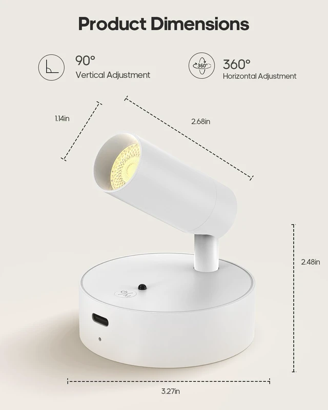 Alt view image 4 of 7 - Spotlights Indoor with Remote, 3000mAh Rechargeable Plant Spotlight Up Lights with 3 Colors & Dimmer, Small LED Picture Lights for Painting, Artwork, Accent Lighting, 1 Pack White