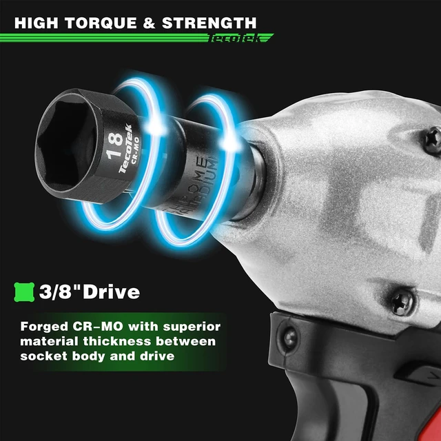 Alt view image 7 of 7 - 19-Piece 3/8-Inch Drive Metric Low Profile Impact Socket Set, Stubby Socket Set, 6mm-24mm, No Skips Sizes, 6 Point, Cr-Mo, Shorter Socket for Tight Areas