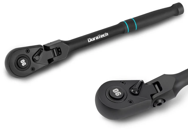 Main image of 3/8-Inch Flex-Head Ratchet, 90-Tooth Quick-Release Ratchet Wrench Socket Wrench with 180° Pivoting Head and 7-Position Setting, Reversible, CR-V Made, CR-MO Head, Black Mn Phosphate Finish